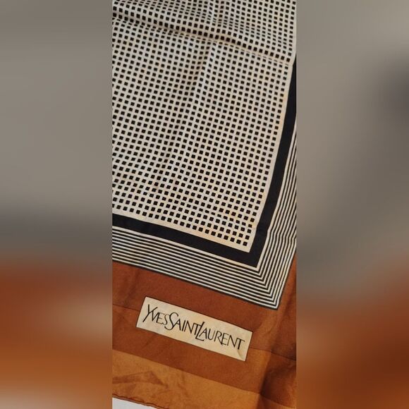 Yves Saint Laurent Vintage Brown Silk Scarf Rolled Hem - Picture 11 of 14